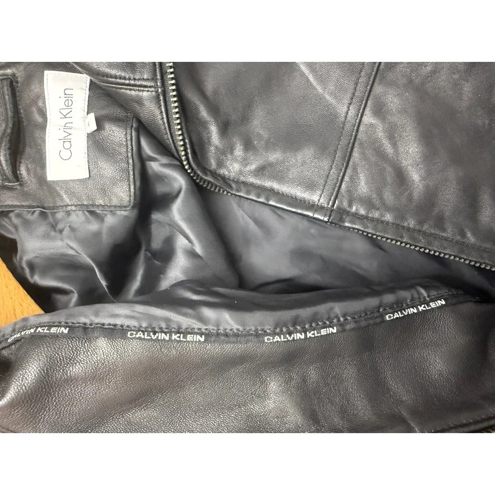 Calvin Klein Mens Black Leather Full Zip Jacket XL Classic Biker Minimalist